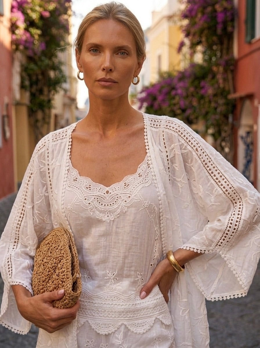 Boho Romance Dantel İşlemeli 3lü Takım Beyaz