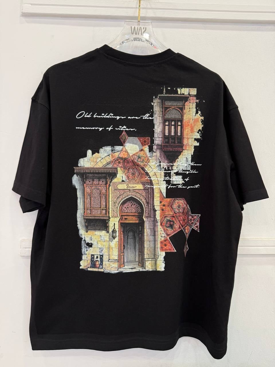 Heritage Arch Mimari Detaylı Oversize Siyah Tişört