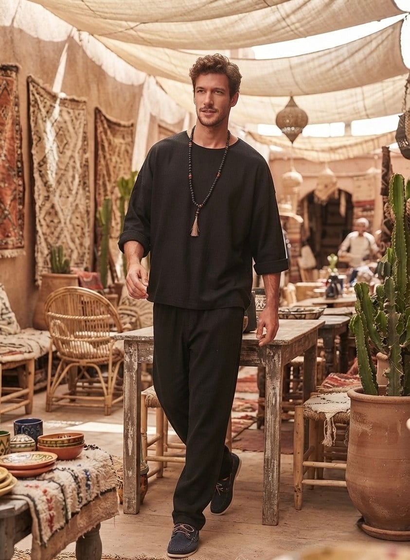 Viskon Keten Pant Siyah