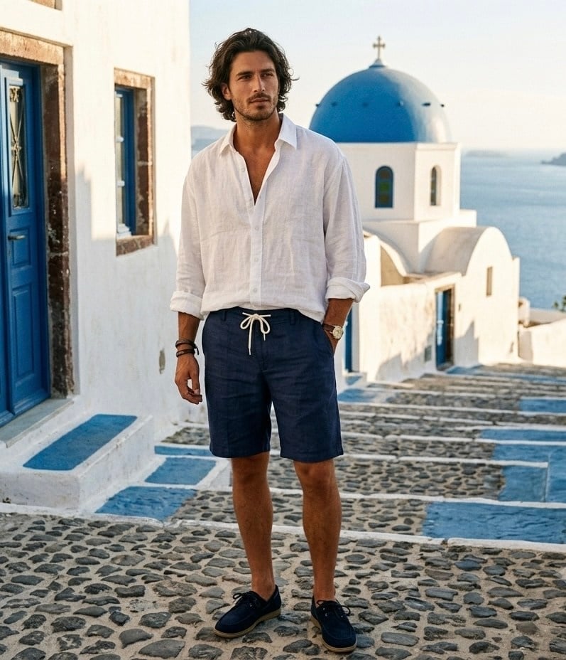 Natural Breeze %100 Keten Rahat Kesim Beyaz Gömlek