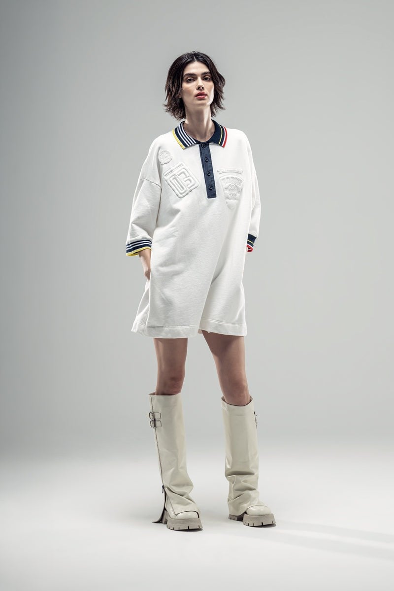 Polo Yaka Armalı Oversize Sweatshirt Elbise