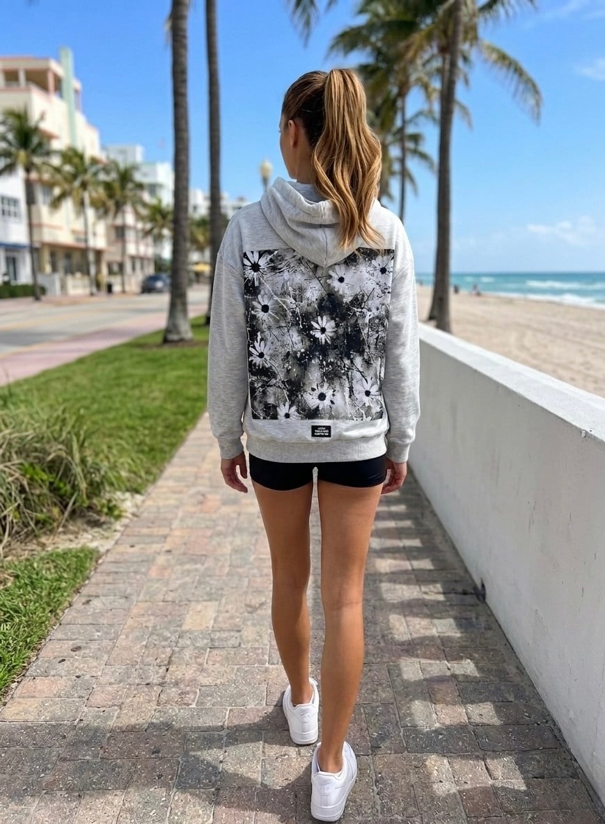 Floral Rhythm Papatya Desenli Oversize Zip