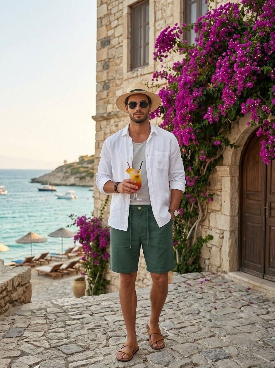 Mediterranean Linen Şort Yeşil