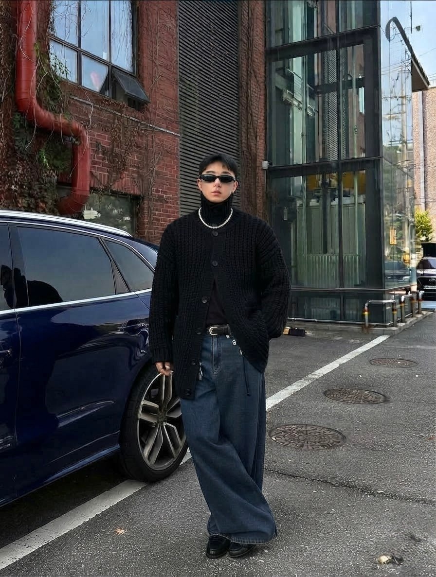 Chunky Knit Oversize Siyah El Örgü Hırka