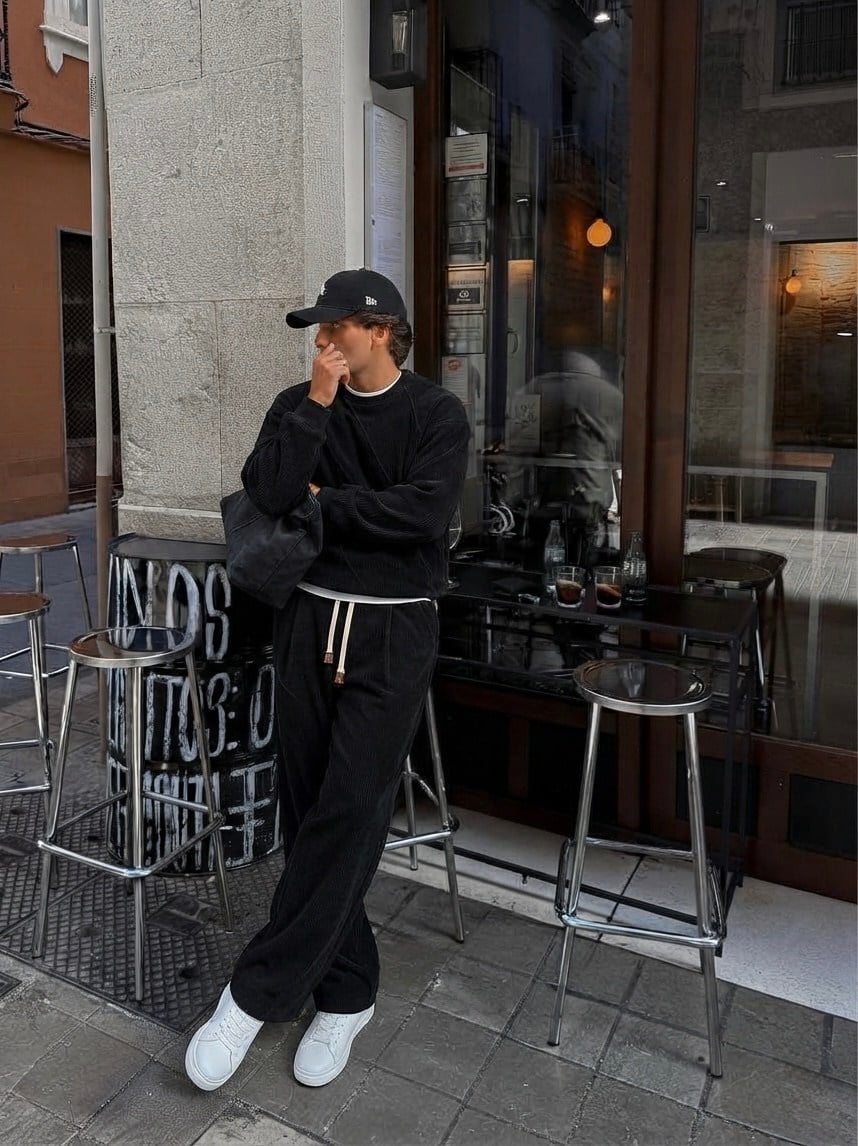 Kadife Çizgi Detaylı Sweatshirt ve Pantolon Takım