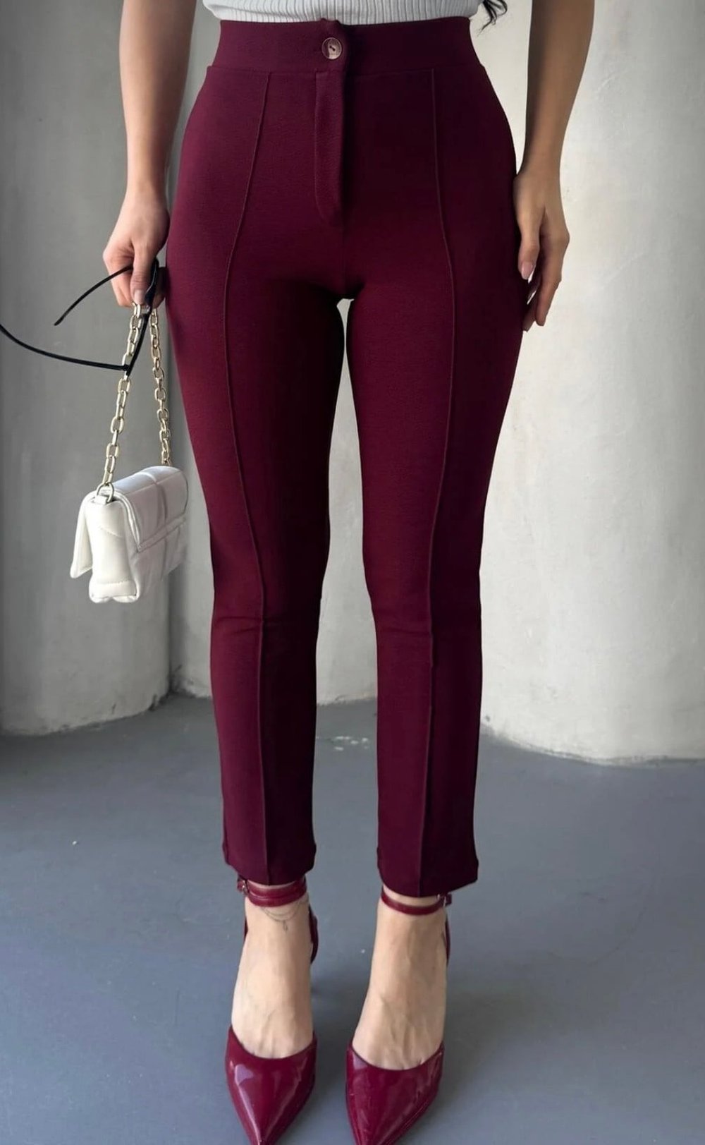 BORDO DAR PAÇA ÖN ARKA ÇIMALI LİKRALI KREP PANTOLON