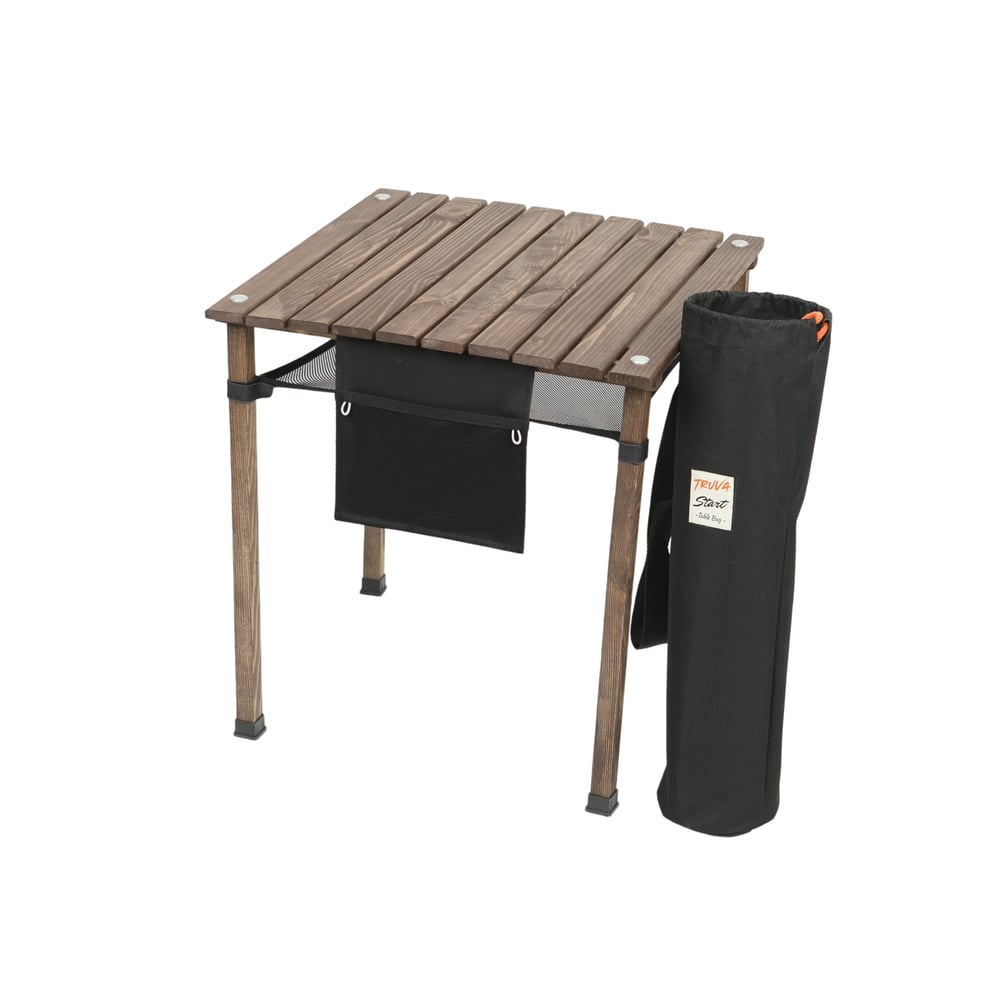 Truva Start 50x50 Katlanır Ahşap Ceviz Renk  Piknik ve Kamp Masası - Alt Fileli ve Özel Taşıma Çantalı