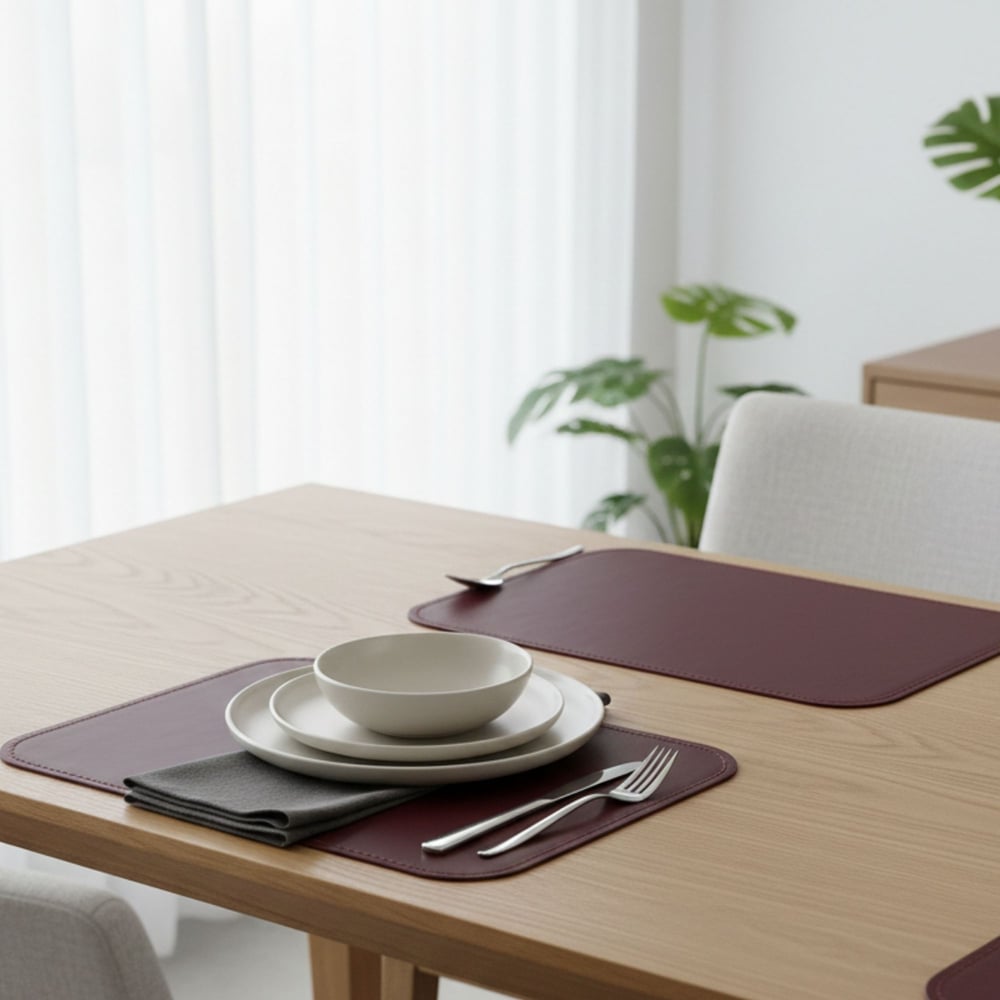 Premium Çift Yüz Kenar Dikişli Deri Amerikan Servis – Mürdüm 33×44 cm Dikdörtgen