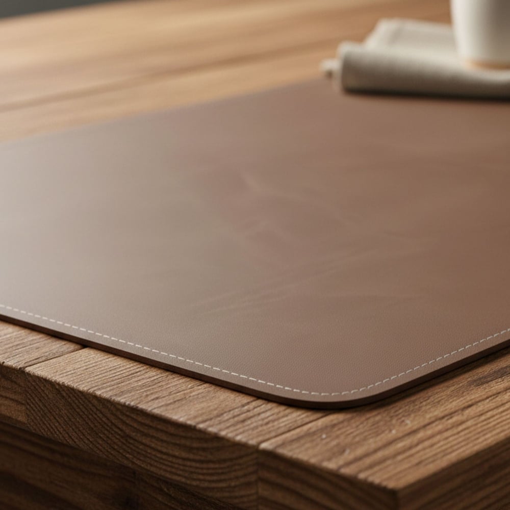 Premium Çift Yüz Kenar Dikişli Deri Amerikan Servis – Vizon 33×44 cm Dikdörtgen