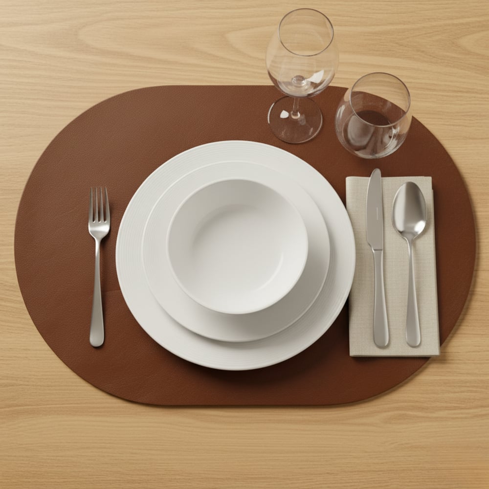 Toptan Kahverengi Deri Amerikan Servis 33x44 cm – Tam Oval