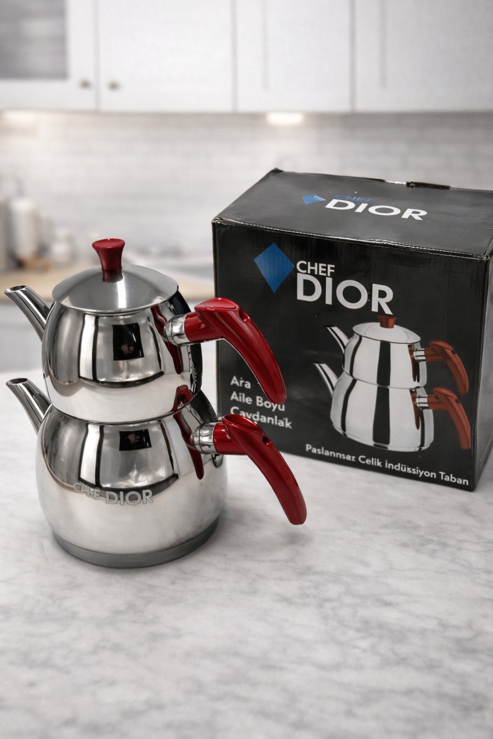 CHEFDIOR Aragon Aile Boy Çaydanlık 18/10 Kapsül İndüksiyon Tabanlı – Büyük Hacimli Çelik Çaydanlık Seti, Misafir Tipi Demlikli