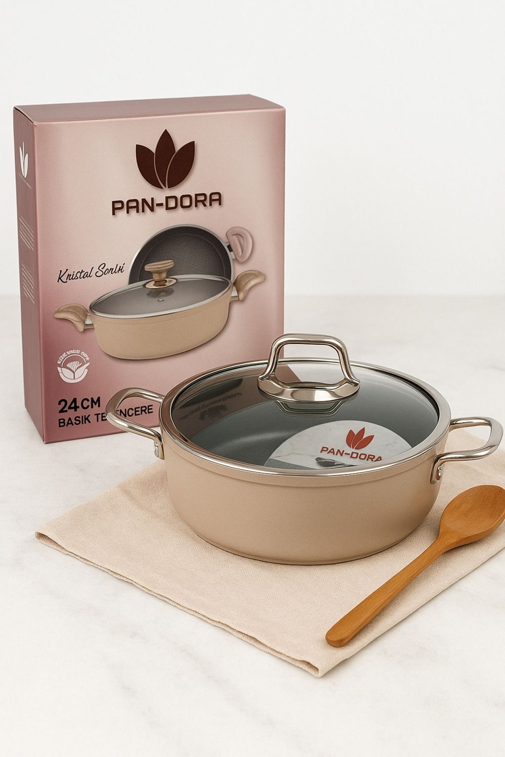 Evinda Pan-Dora 24 cm Kristal Döküm Basık Pilav Tenceresi – Yapışmaz, 1.Kalite-Yanmaz