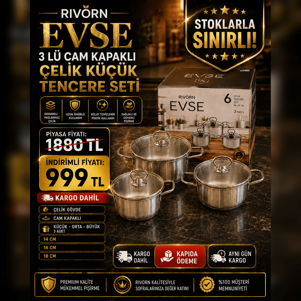 EVSE 3 LÜ ÇELİK TENCERE TAKIMI