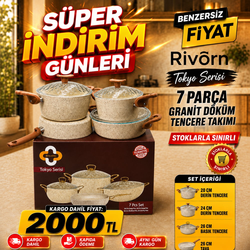 Palmiyra 7 Parça Granit Döküm Tencere Takımı