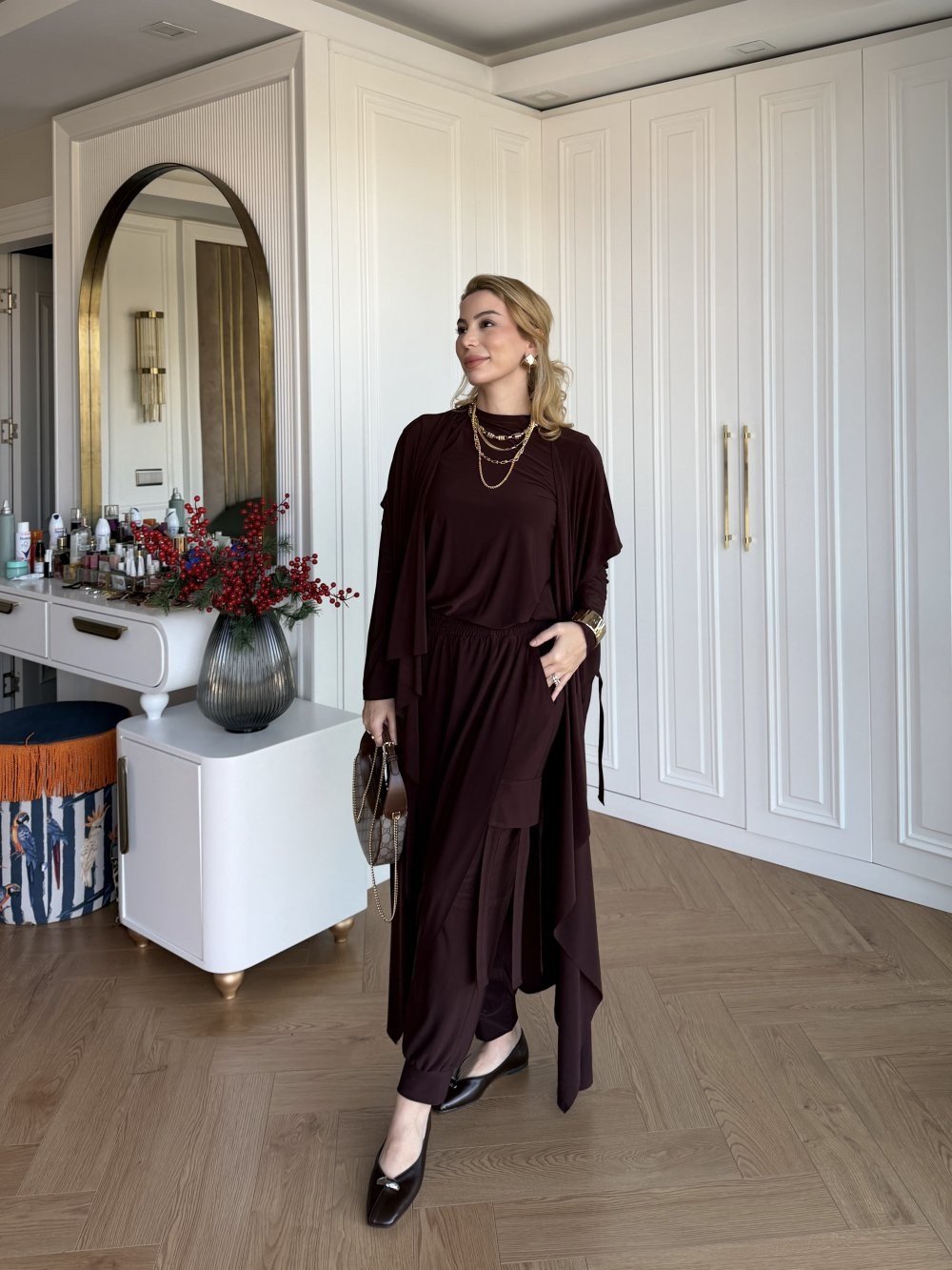 Zarife Üçlü Pantolon Takım Acı Kahve
