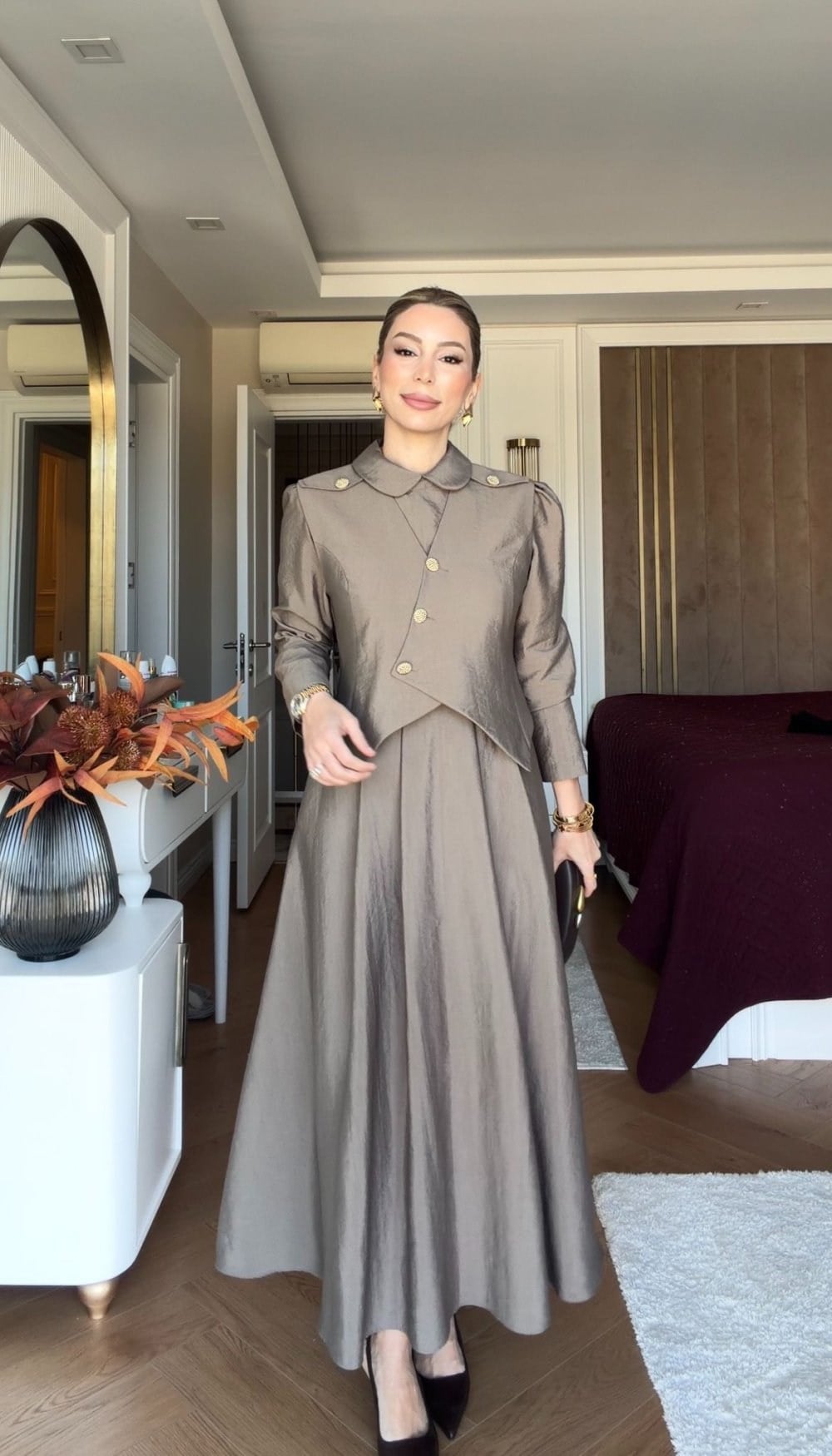 Pelin Elbise Takım Vizon