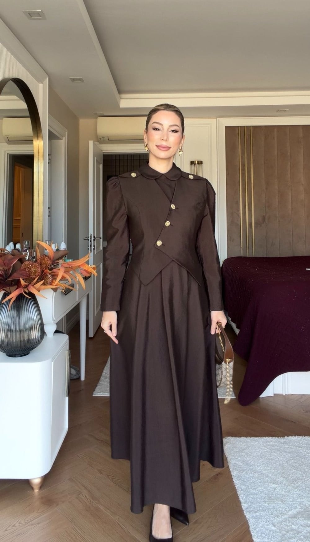 Pelin Elbise Takım Kahverengi