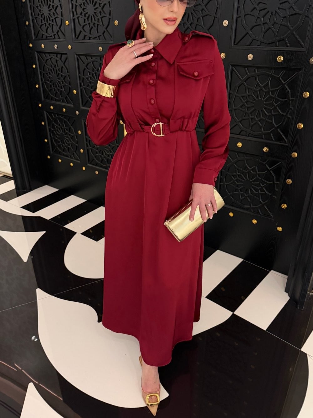 Ülkü Elbise Saks Bordo