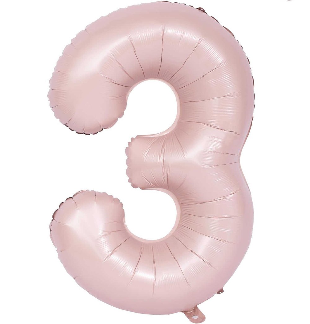 3 Pembe Saten Rakam Folyo Balon