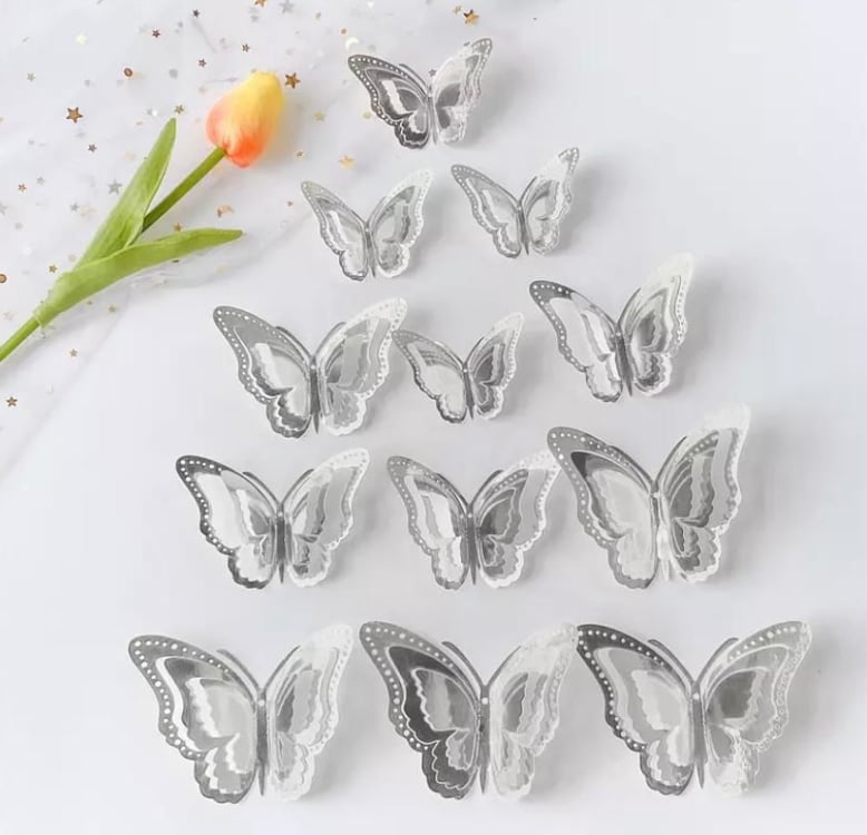 3d Gümüş Kelebek Süs (10 Adet)