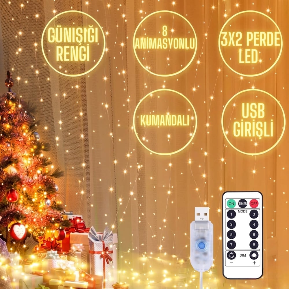 3X2 Günışığı Perde Led 8 Animasyonlu 