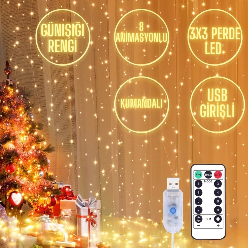 3X3 Günışığı Perde Led 8 Animasyonlu 