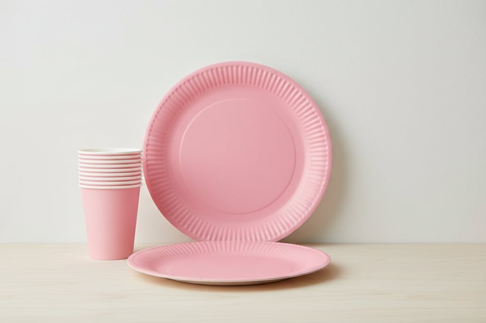 8'li Karton Pembe Tabak ve Bardak Set
