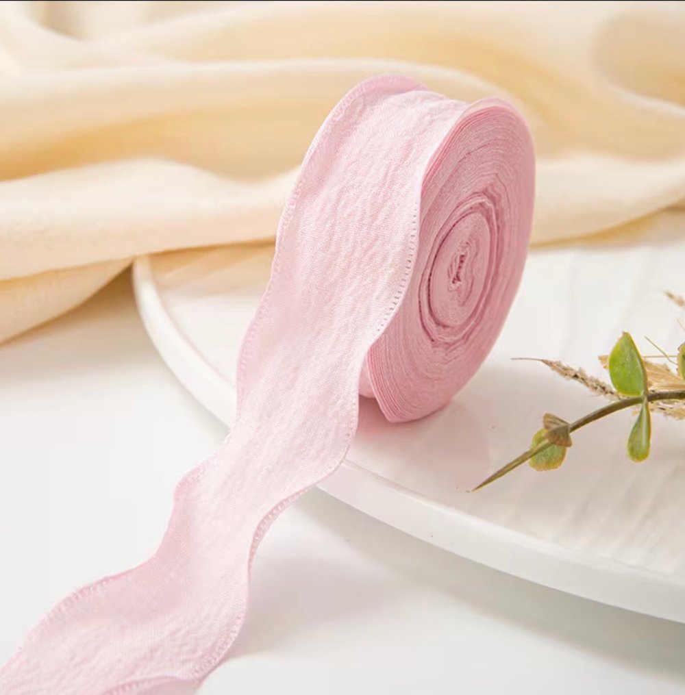 Pembe Buruşuk Kumaş Kurdele