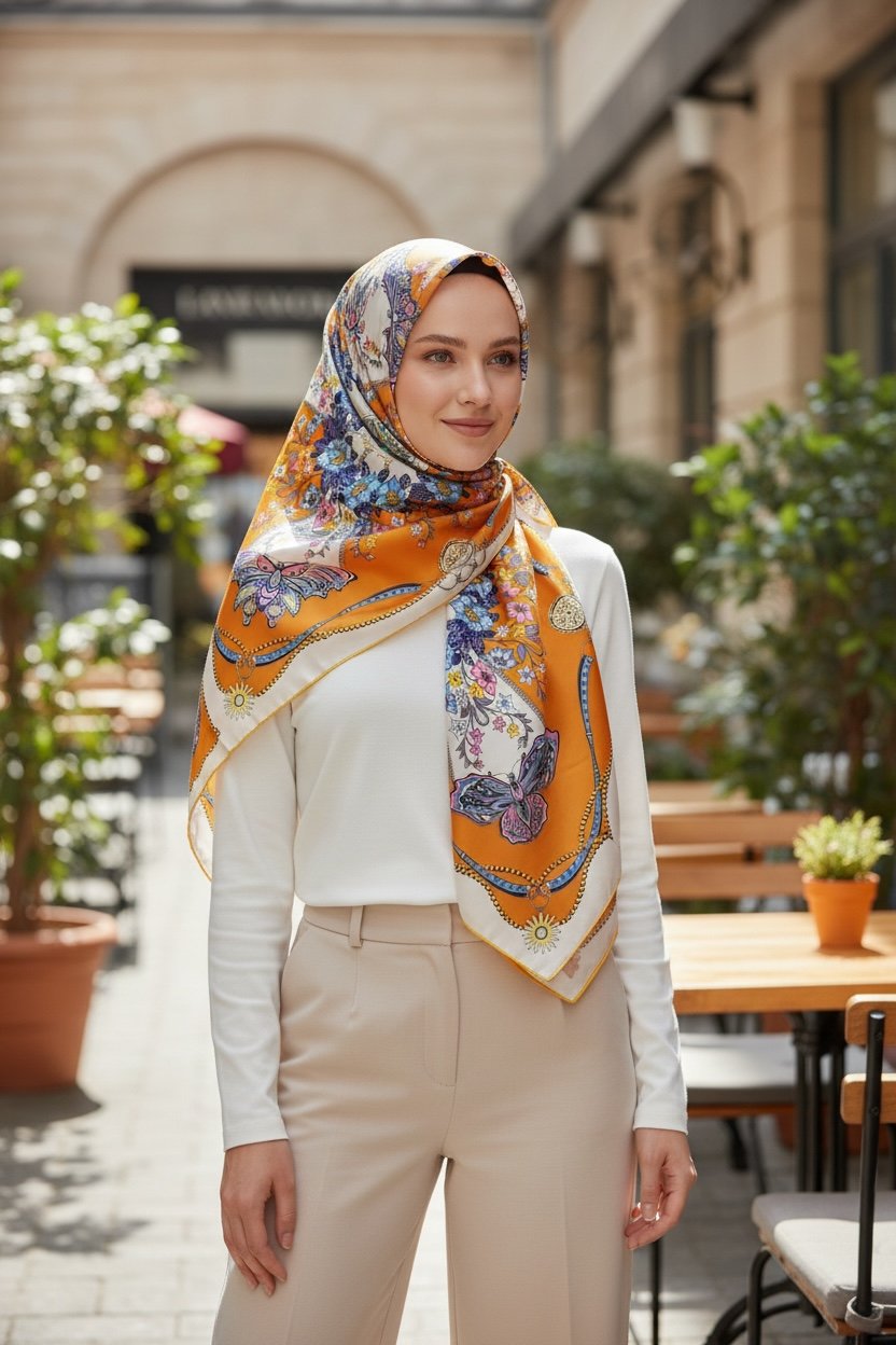 ✨ %100 Saf İpek Twill Eşarp - Özel Tasarım Tok Duruşlu ✨90x90