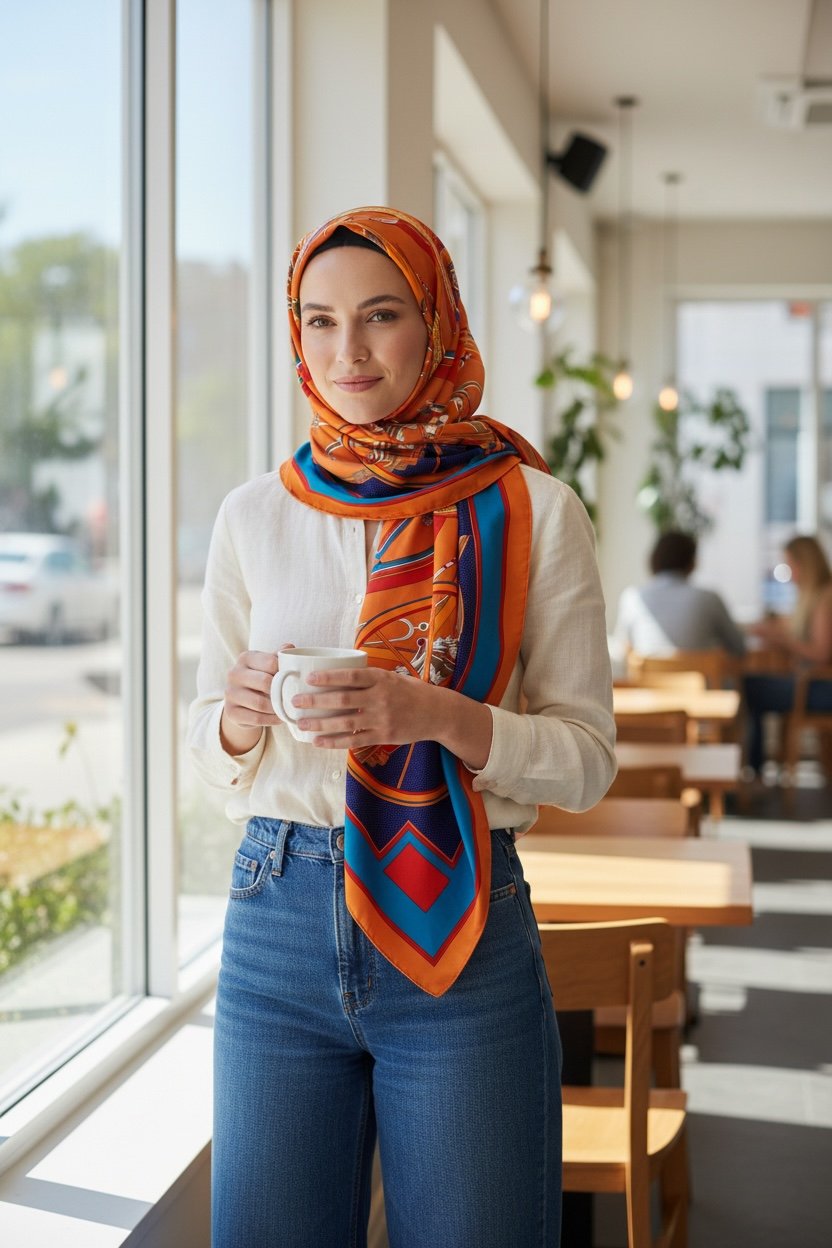 ✨ %100 Saf İpek Twill Eşarp - Özel Tasarım Tok Duruşlu ✨90x90