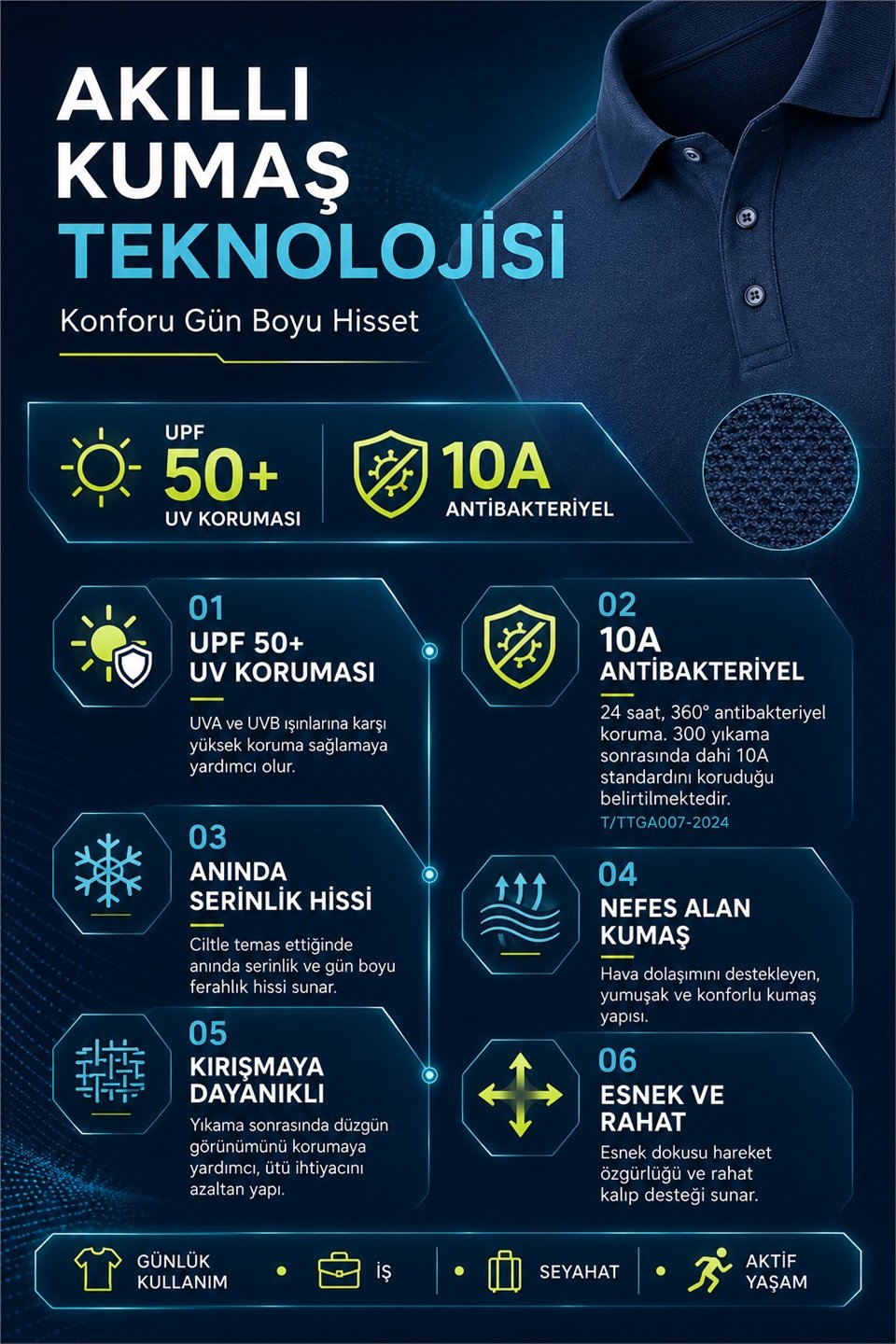 New Performance ARW86298 SERİNTUTAN-ANTİBAKTERİYEL-YÜKSEK KALİTE Çıtçıtlı Polo Yaka  Tshirt