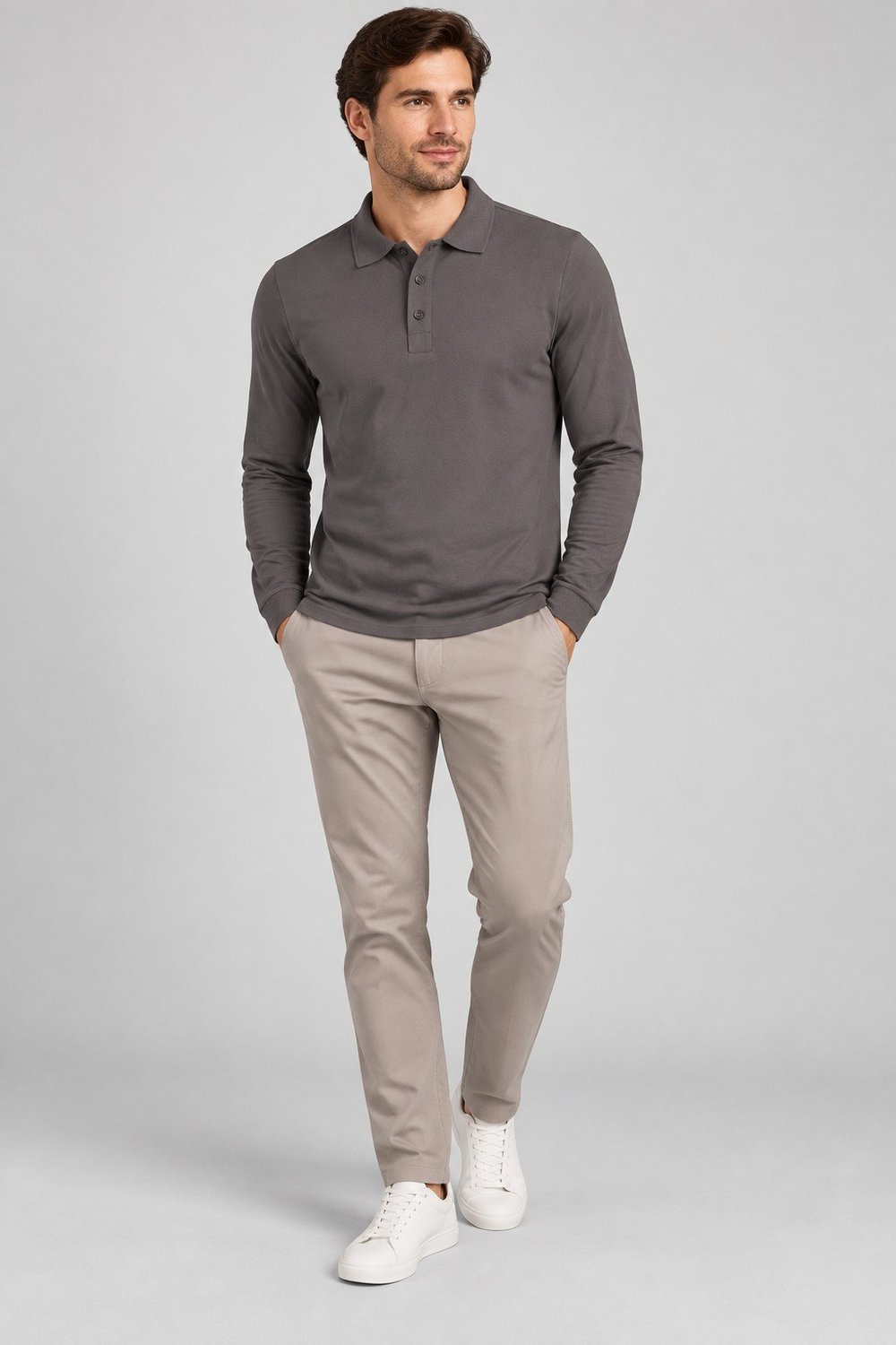 UNC0132 POLO YAKA TSHIRT UZUN KOLLU, DÜĞMELİ, PAMUK PİKE LYCRA