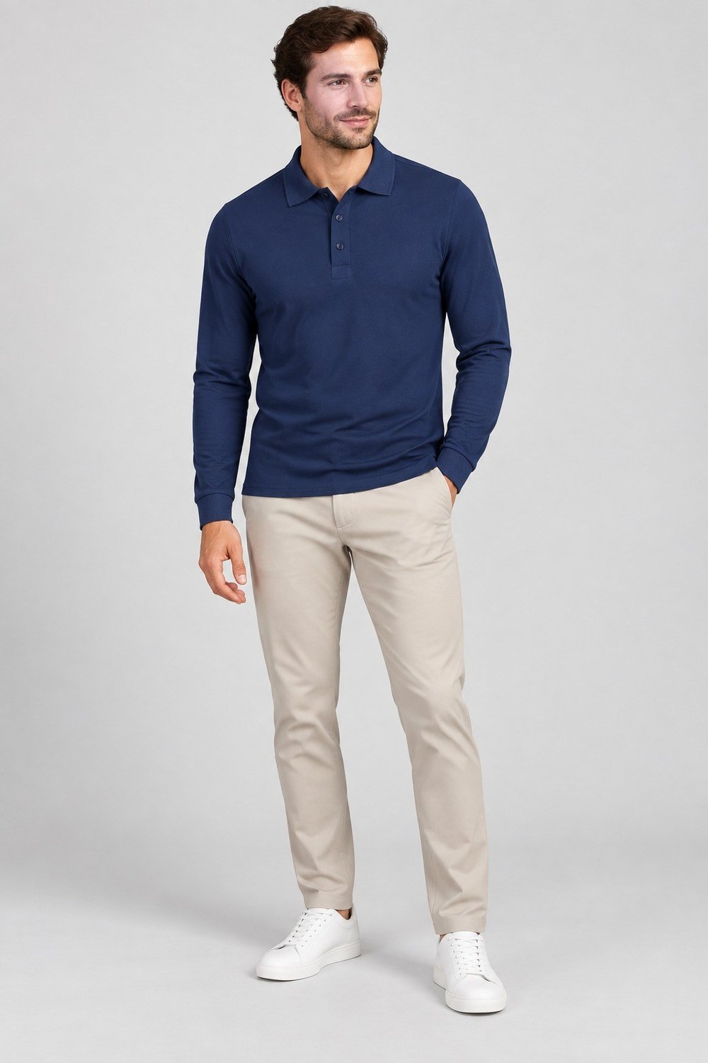 UNC0132 POLO YAKA TSHIRT UZUN KOLLU, DÜĞMELİ, PAMUK PİKE LYCRA