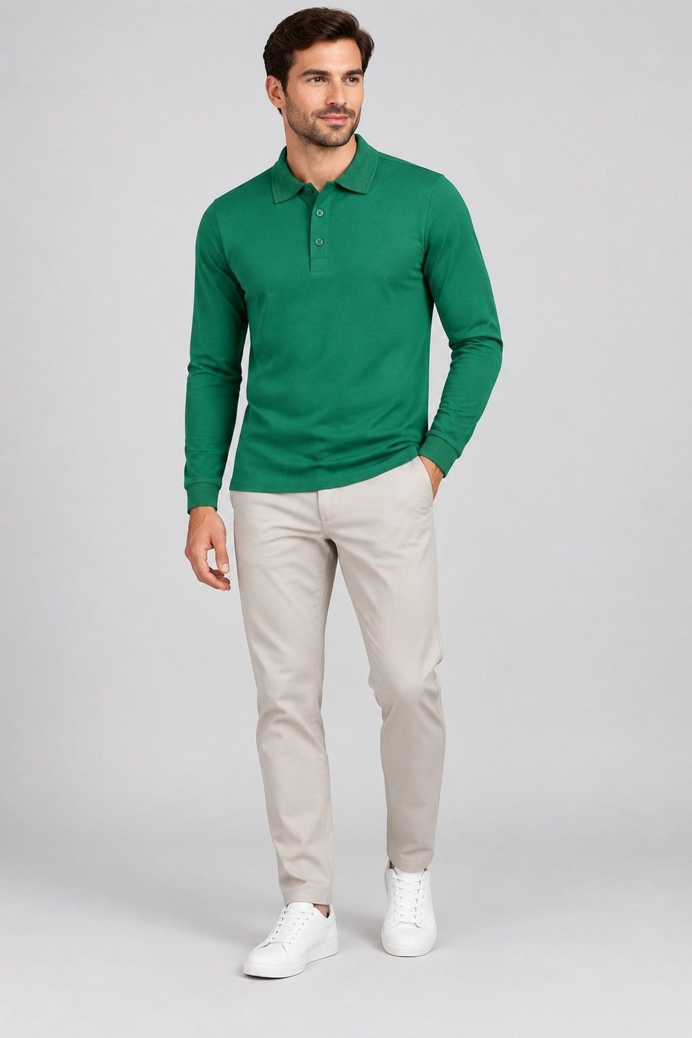 UNC0132 POLO YAKA TSHIRT UZUN KOLLU, DÜĞMELİ, PAMUK PİKE LYCRA