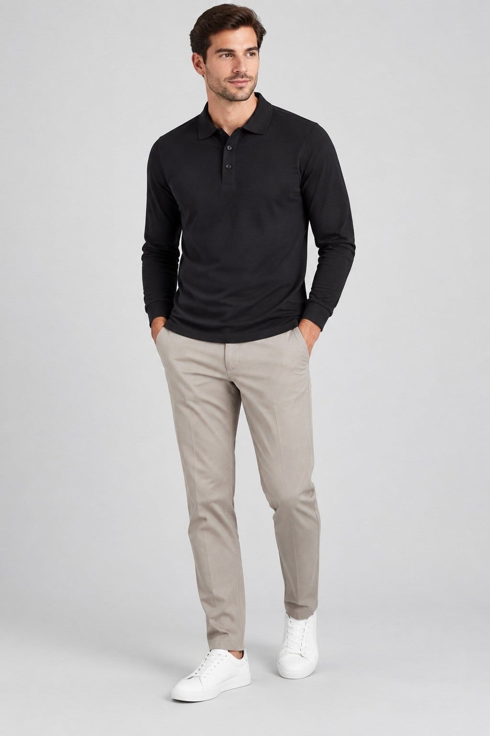 UNC0132 POLO YAKA TSHIRT UZUN KOLLU, DÜĞMELİ, PAMUK PİKE LYCRA