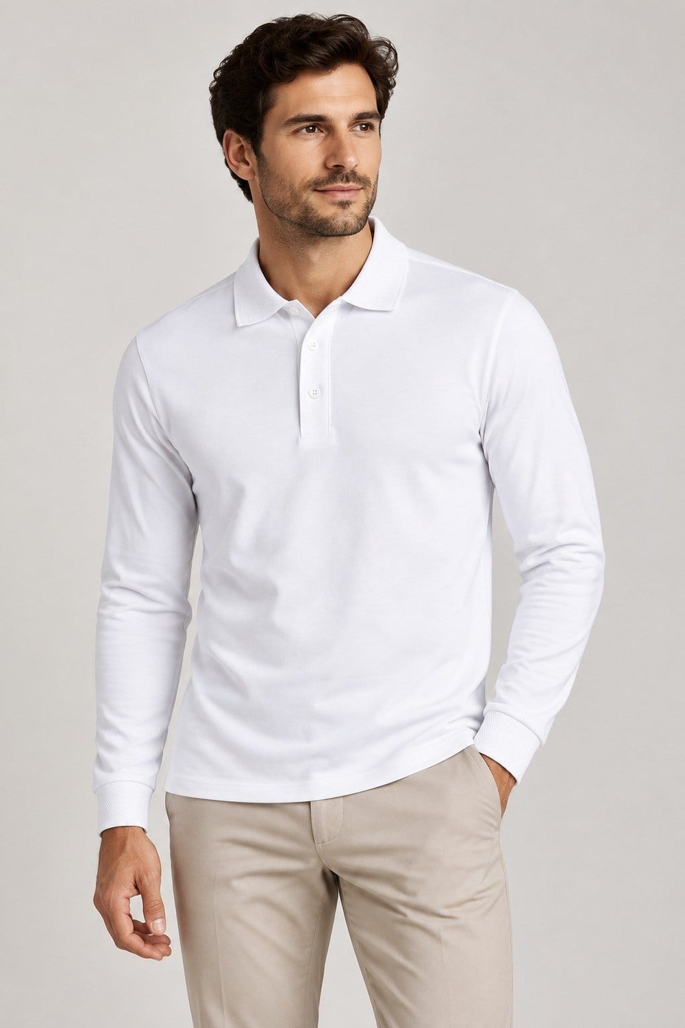 UNC0132 POLO YAKA TSHIRT UZUN KOLLU, DÜĞMELİ, PAMUK PİKE LYCRA