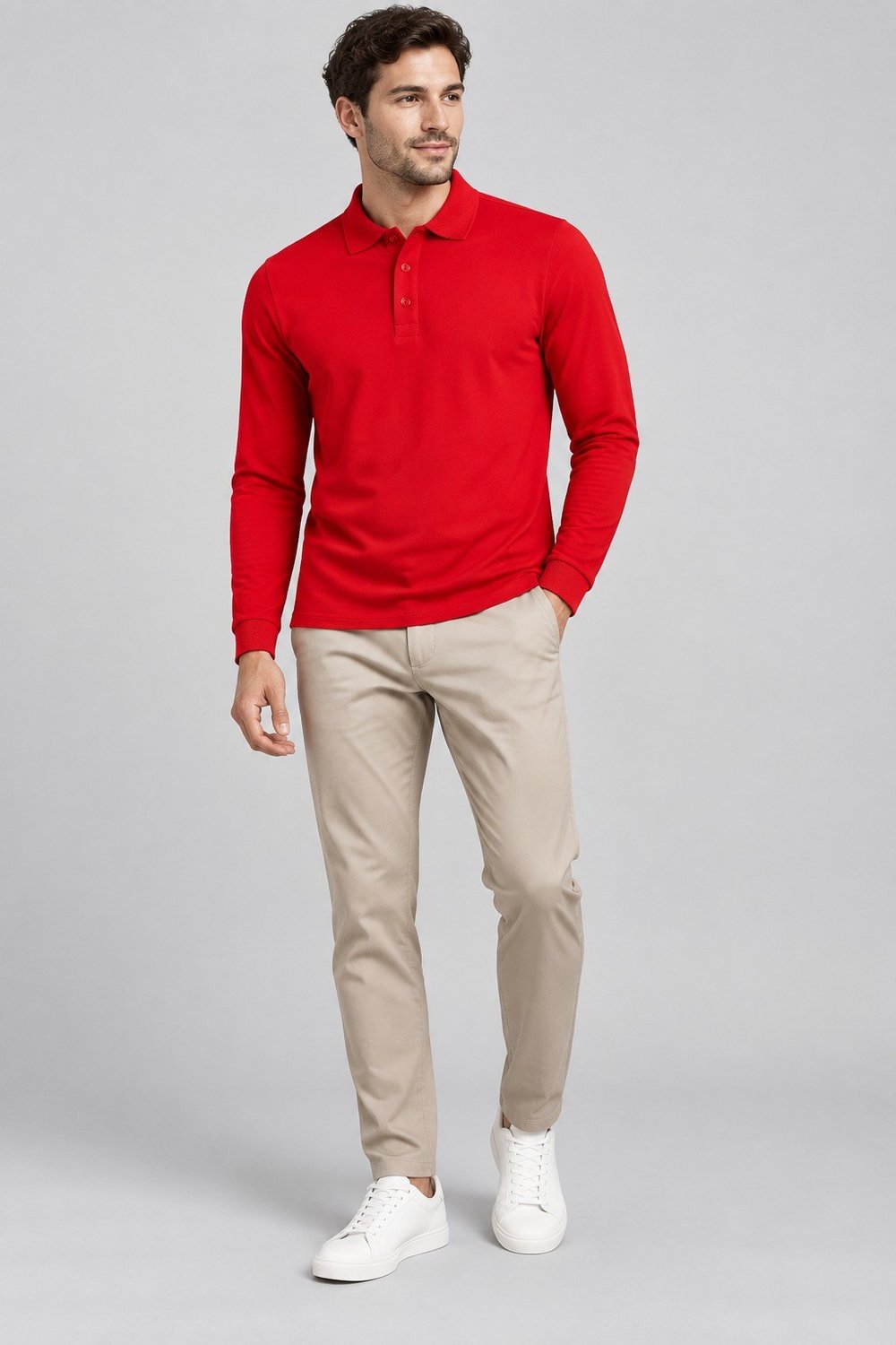 UNC0132 POLO YAKA TSHIRT UZUN KOLLU, DÜĞMELİ, PAMUK PİKE LYCRA