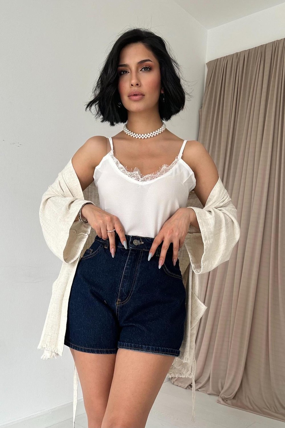 Toptan Beyaz Dantel Detaylı Atlet