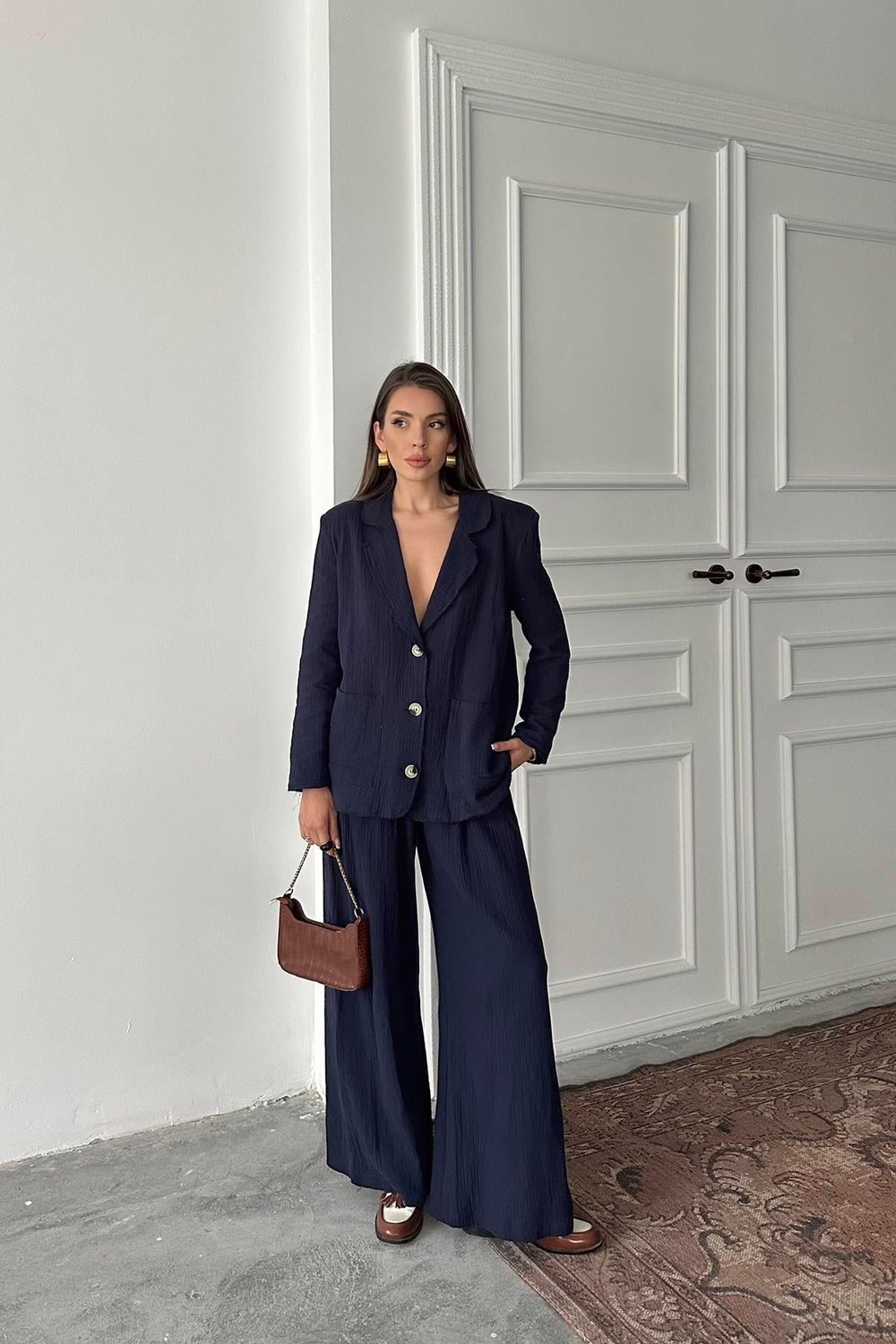 Toptan Lacivert Oversize Müslin Takım
