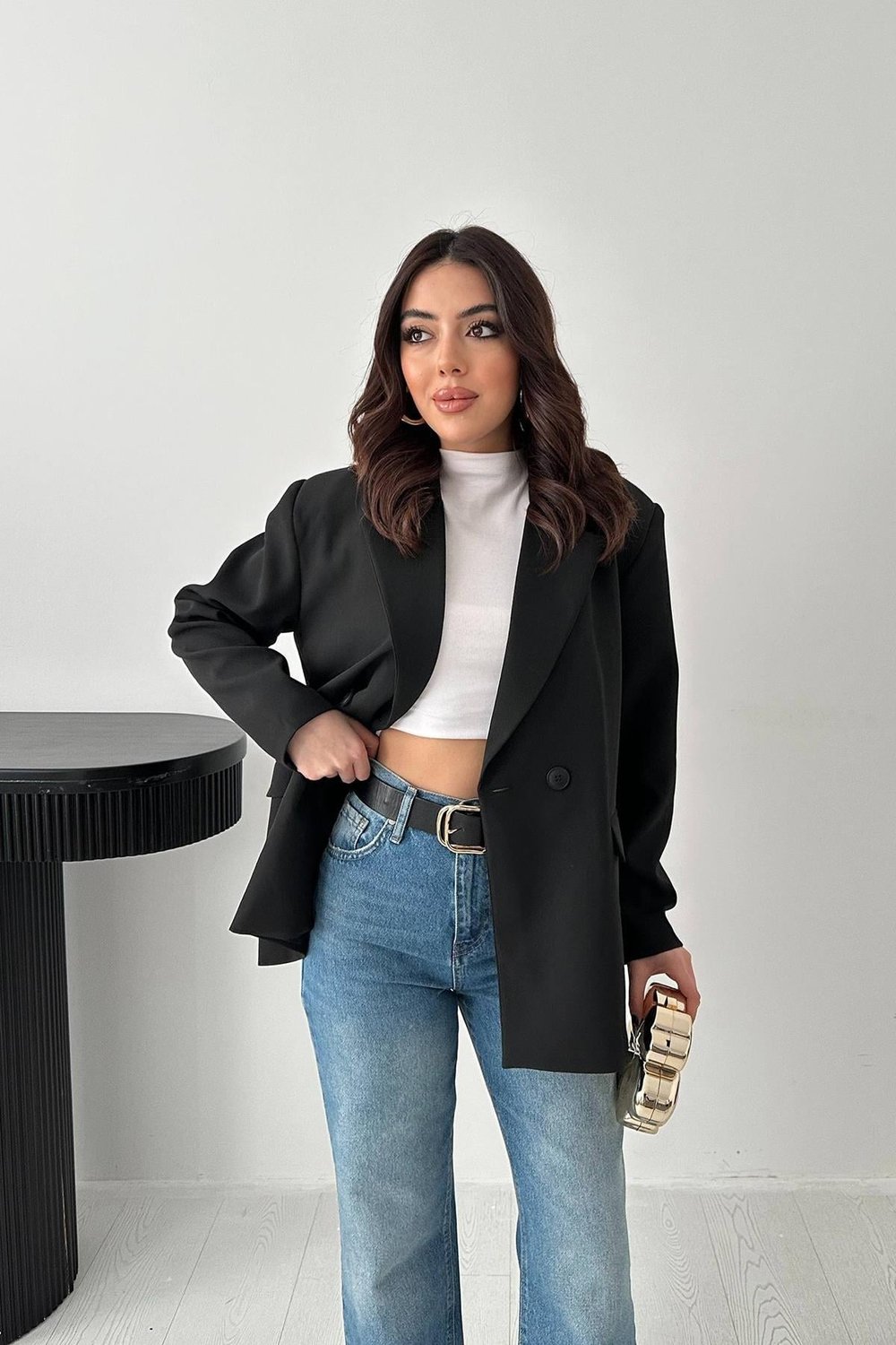 Toptan Siyah 2 Düğmeli Blazer Ceket