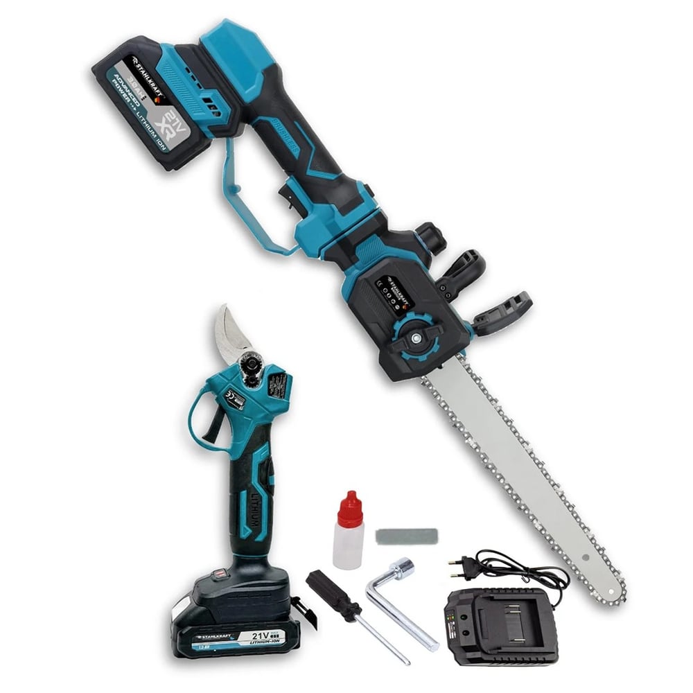 STAHLKRAFT STH 9988 2'li set Akülü Teleskobik Testeresi + Makas