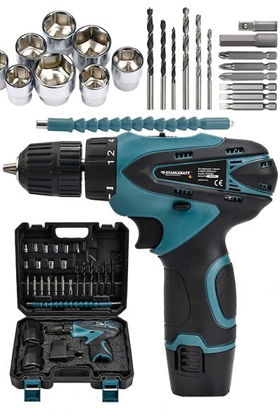 STAHLKRAFT STH 9150 Lion Armut Batarya Metal Şanzuman Çift Akülü Vidalama 24 Adet Set Hediye