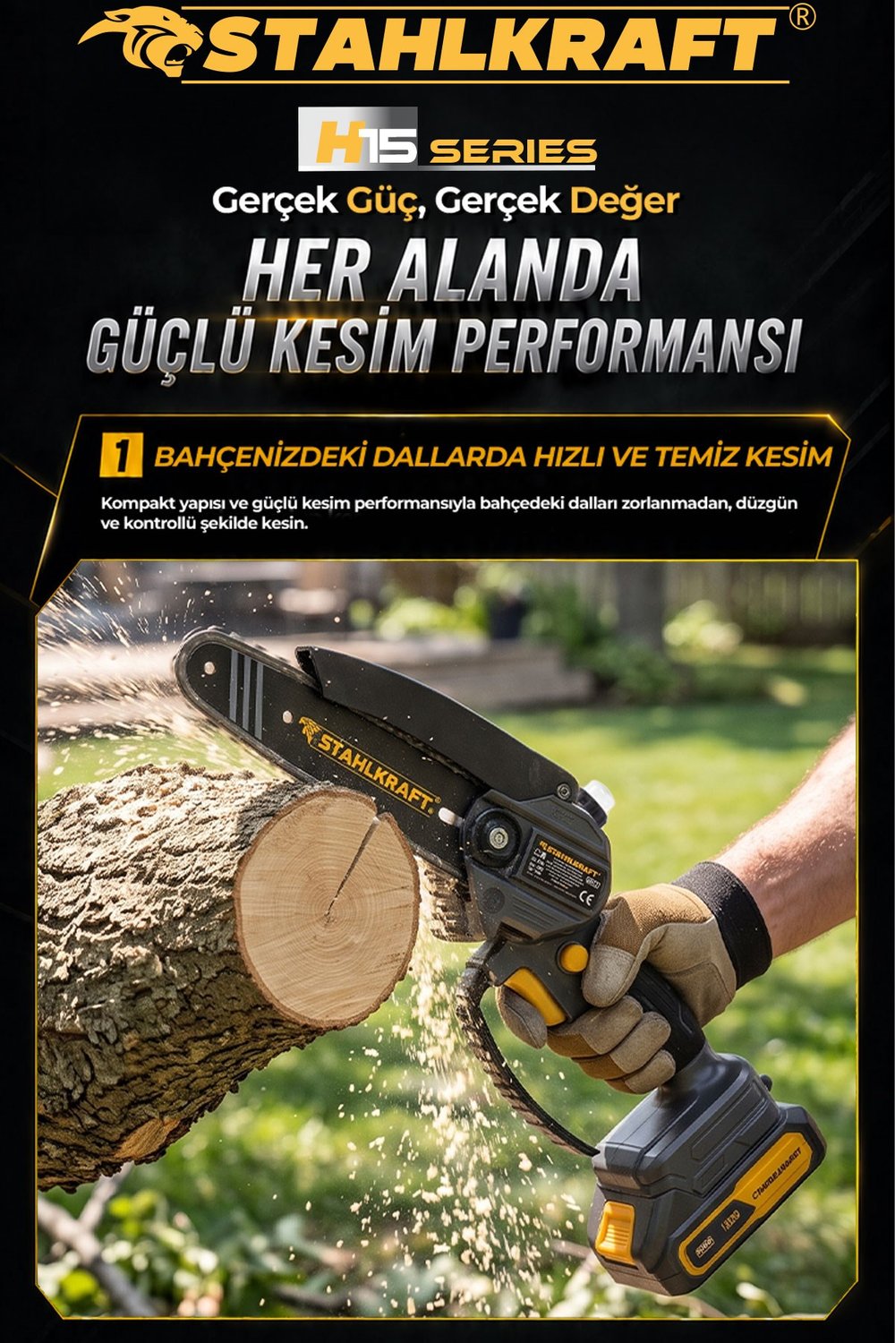 Stahlkraft H15 3510  21V Akülü Otomatik Yağlamalı Budama Testeresi 15cm Palave Zincir 20 cm Pala ve Zincir Hediye