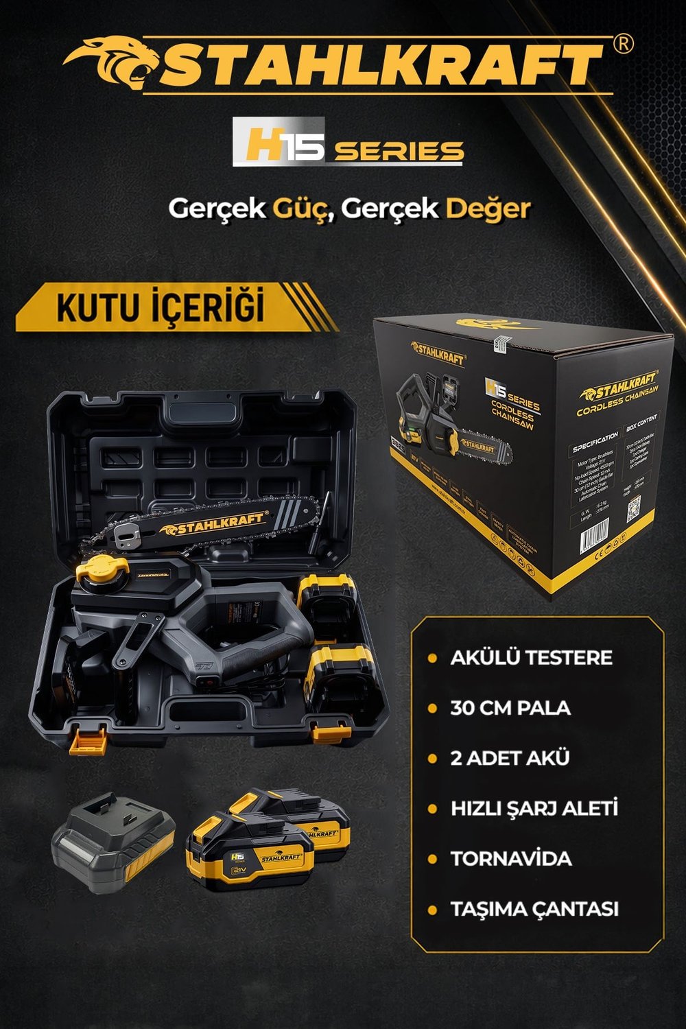 STAHLKRAFT H15 3825 Kömürsüz Motor 21v 3Ah 30 cm (12) Akülü Testere