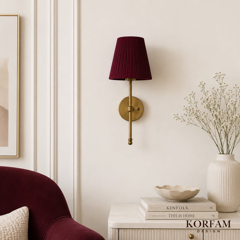Bordo Keten Şerit Kumaş Başlık Kablosuz Pilli Aplik