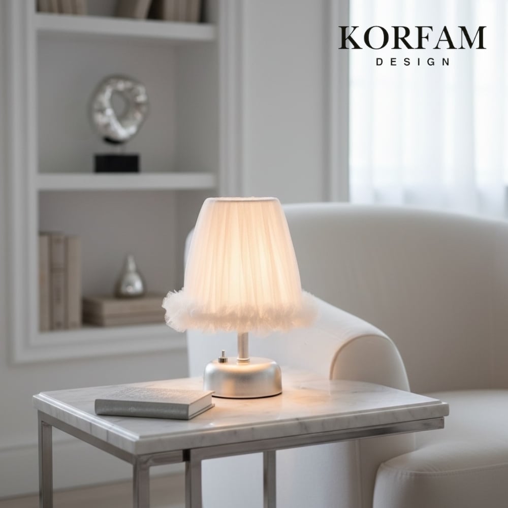 Lumi Modeli - Beyaz Tül Kumaş Fırfırlı Detaylı Pilli Masa & Gece Lambası