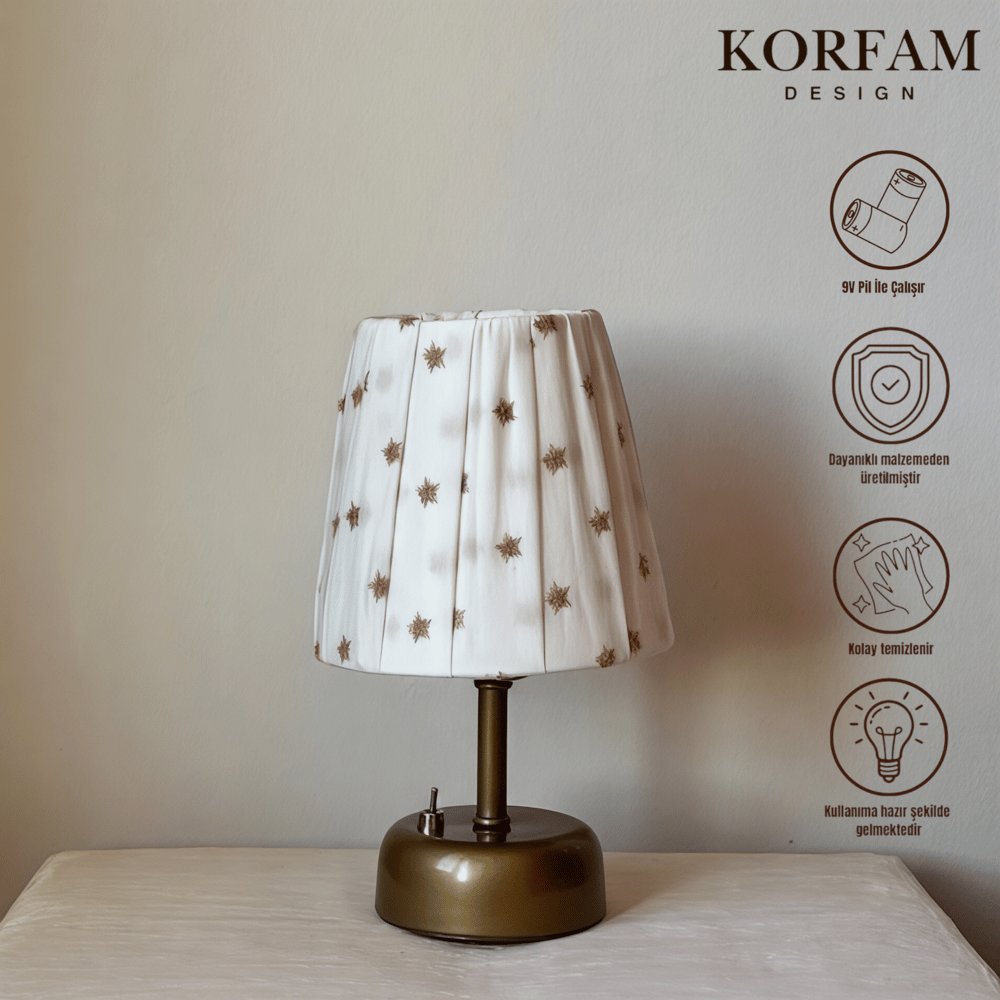 Yıldız İşlemeli Kumaş Pilli Masa & Gece Lambası