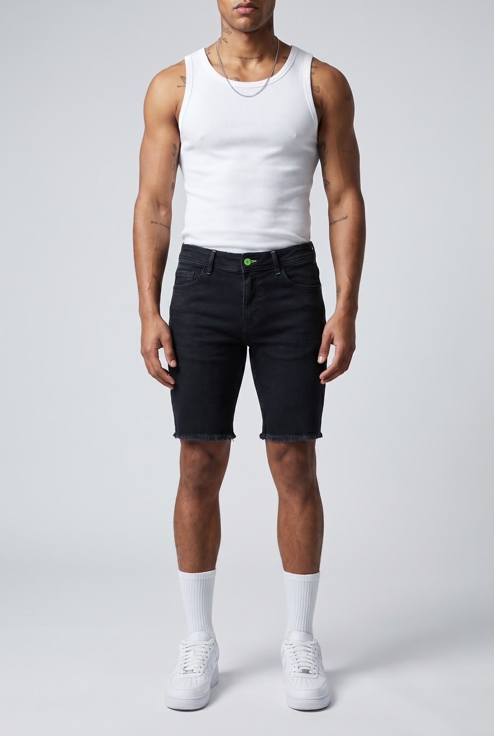 Erkek Püskül Paçalı Slim Fit Kot Şort