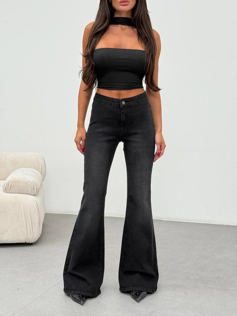 HerTon Yüksek Bel İspanyol Paça Jean Pantolon - Toparlayıcı Etkili Dark Blue Flare Denim