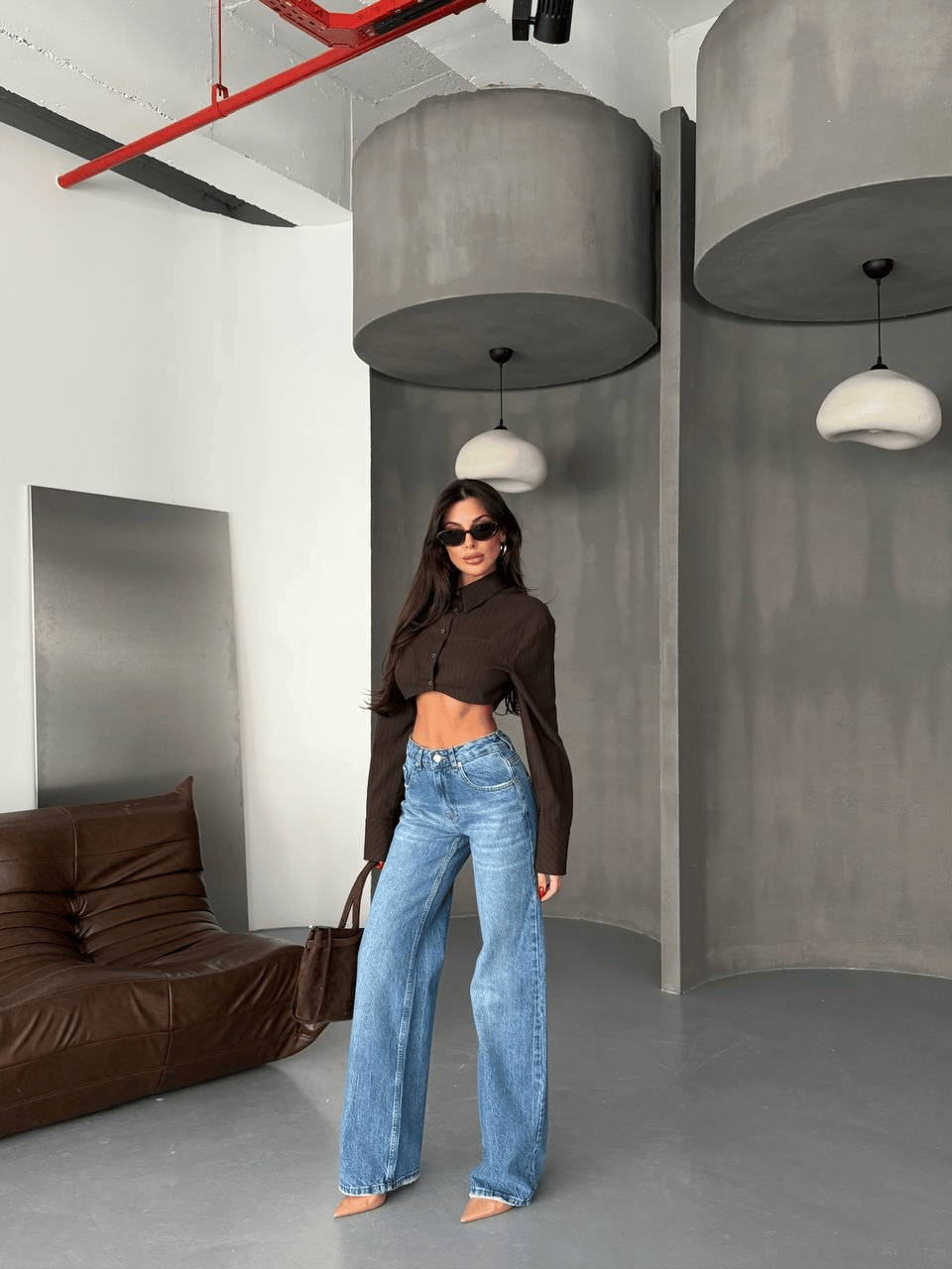 HerTon Yüksek Bel Wide Leg Yırtık Detaylı %100 Pamuk Kadın Jean Pantolon – Vintage Mavi Bol Paça Denim